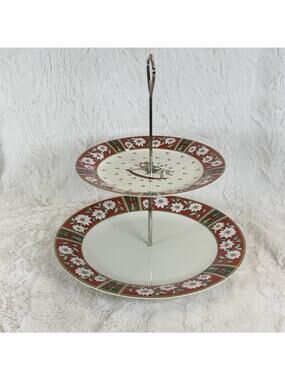 Vintage MCM Charlton Hall by Kobe Christmas Two-Tier Tidbit Cake Cheese Server